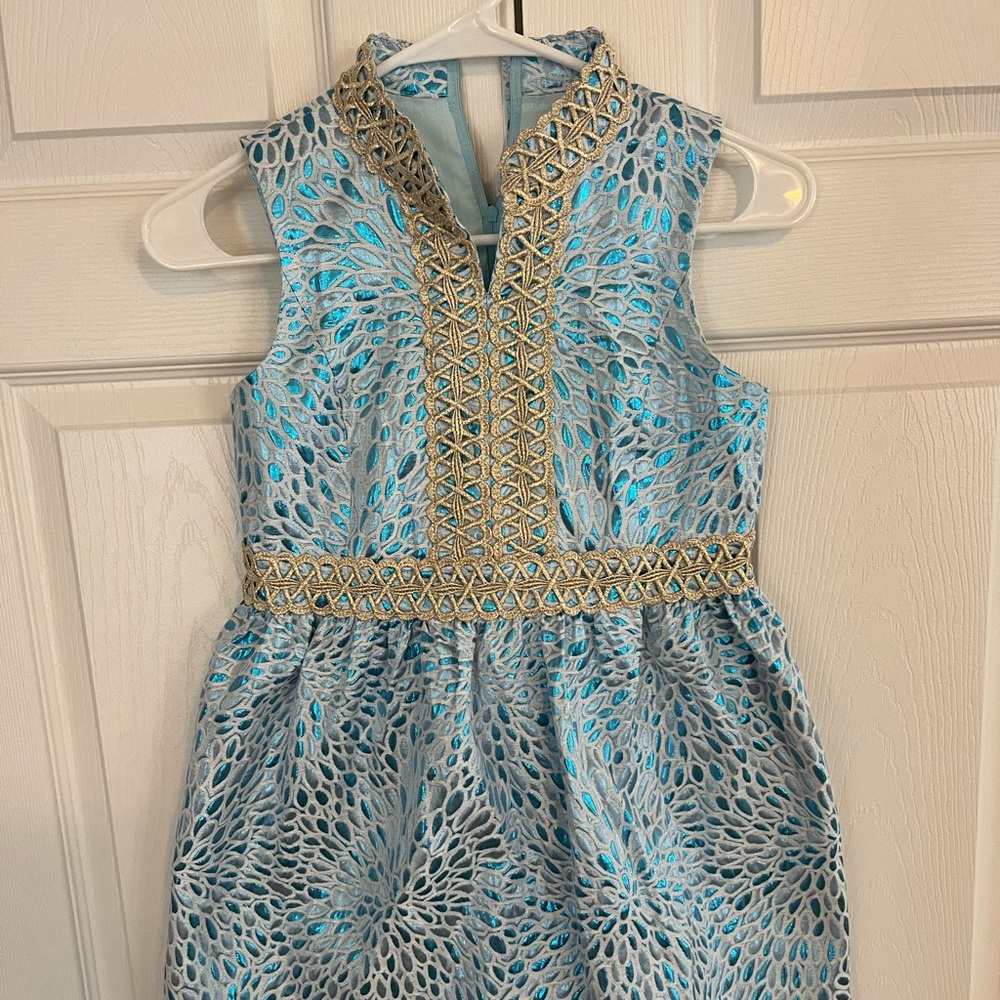 Beautiful Lilly Pulitzer girls size 12 dress gold and blue special occasion